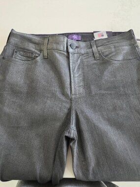 NWT NYDJ Grey Metallic 5 Pocket Stretch Skinny Jeans  10